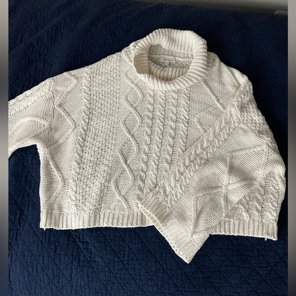Miracle White Cable Knit Turtleneck Sweater